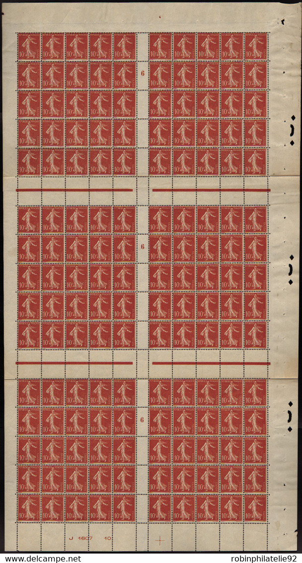 FRANCE  FEUILLES N°135 10c Semeuse Rouge Feuille De 150 Timbres  Qualité:** Cote:5250 - Feuilles Complètes