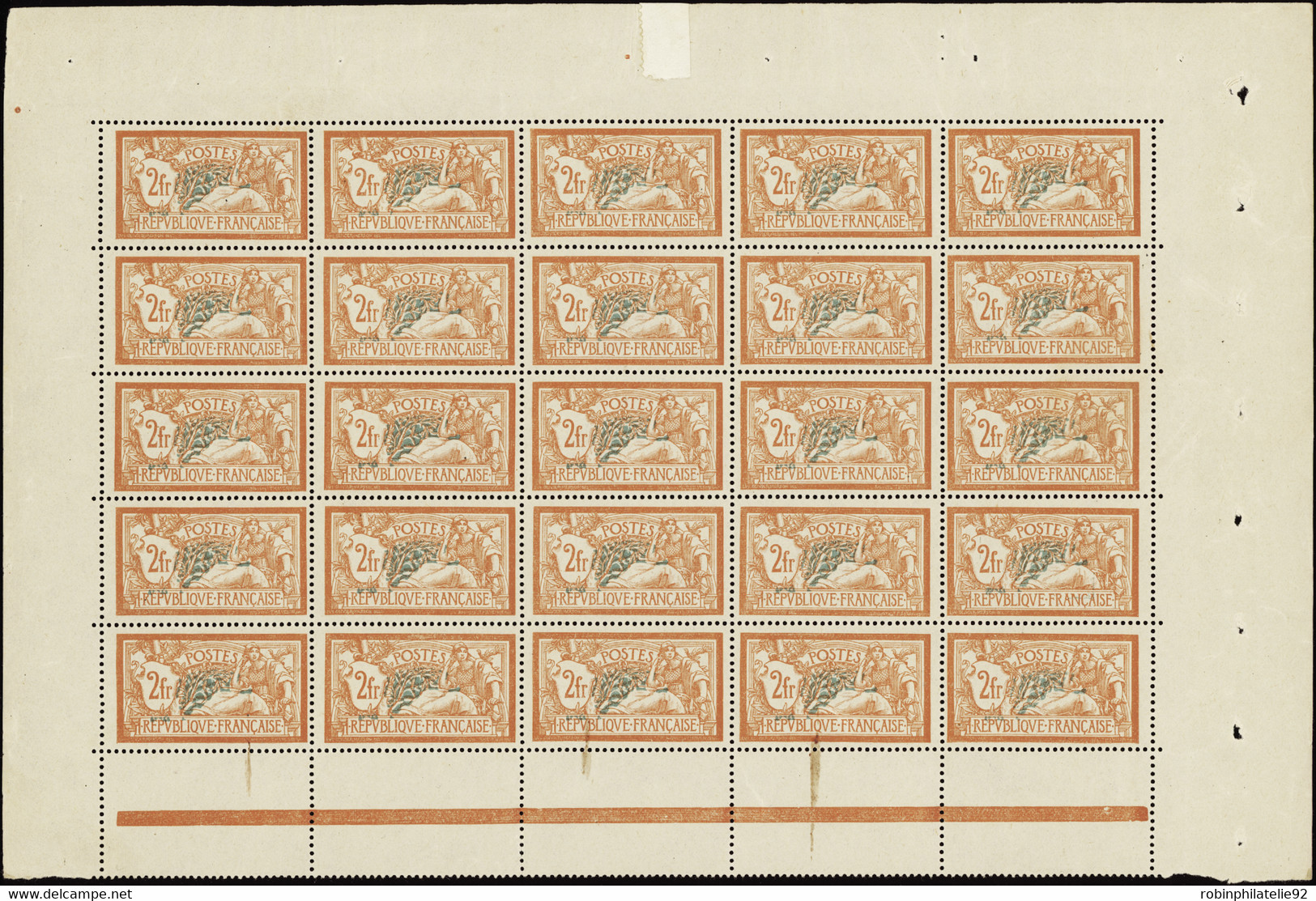 FRANCE  FEUILLES N°145 2f Merson Feuille De 25 Timbres (tache Sur 3ex) Qualité:** Cote:4000 - Feuilles Complètes