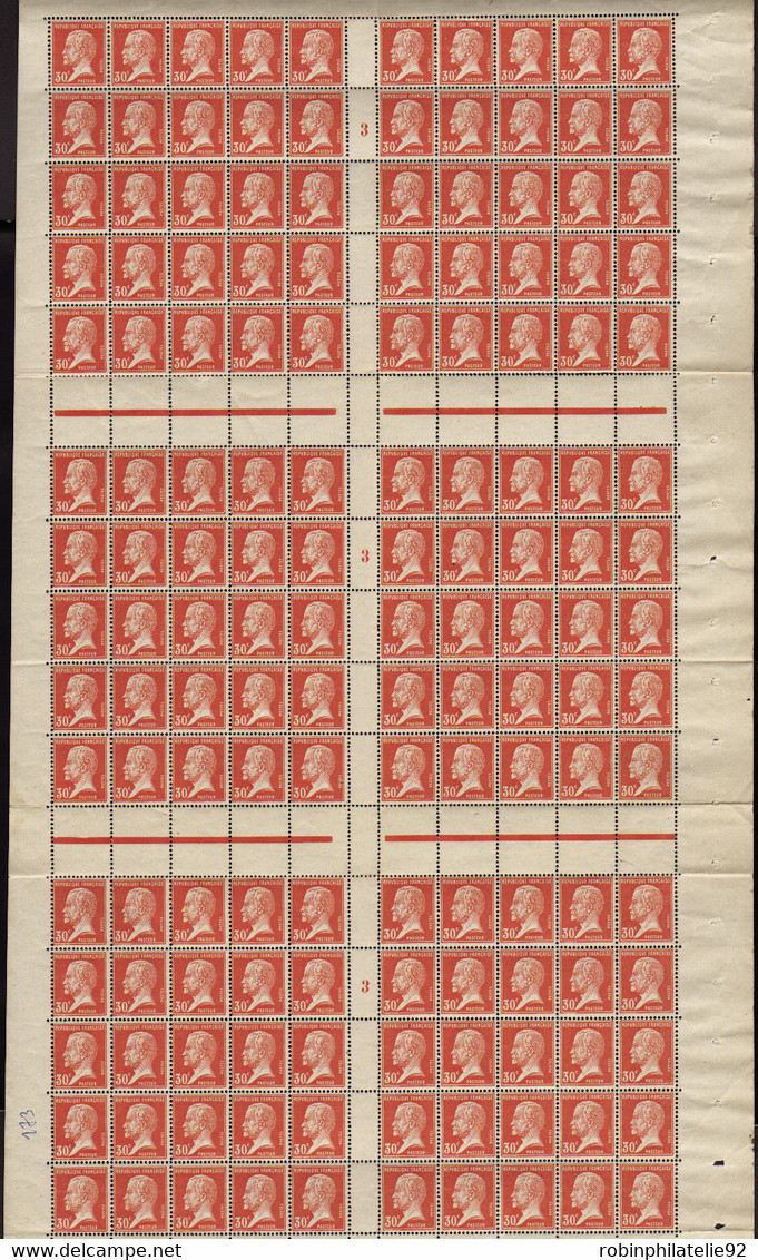 FRANCE  FEUILLES N°173 30c Pasteur Feuille De 150 Timbres (froissures Sur 7ex)  Qualité:** Cote:255 - Feuilles Complètes