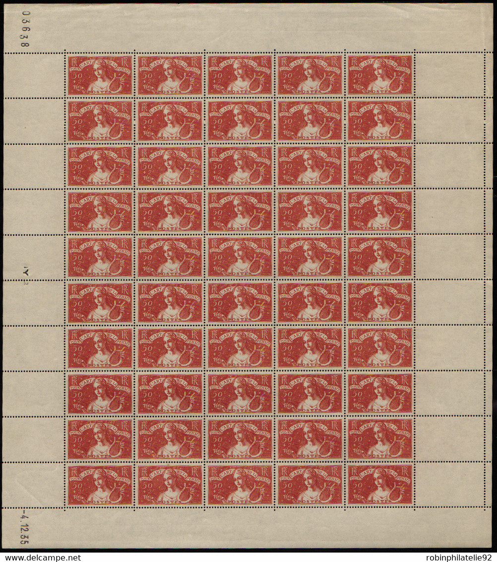 FRANCE  FEUILLES N°308 Art Et Pensée Feuille De 50 Timbres CD 4-12-35  Qualité:** Cote:6750 - Feuilles Complètes