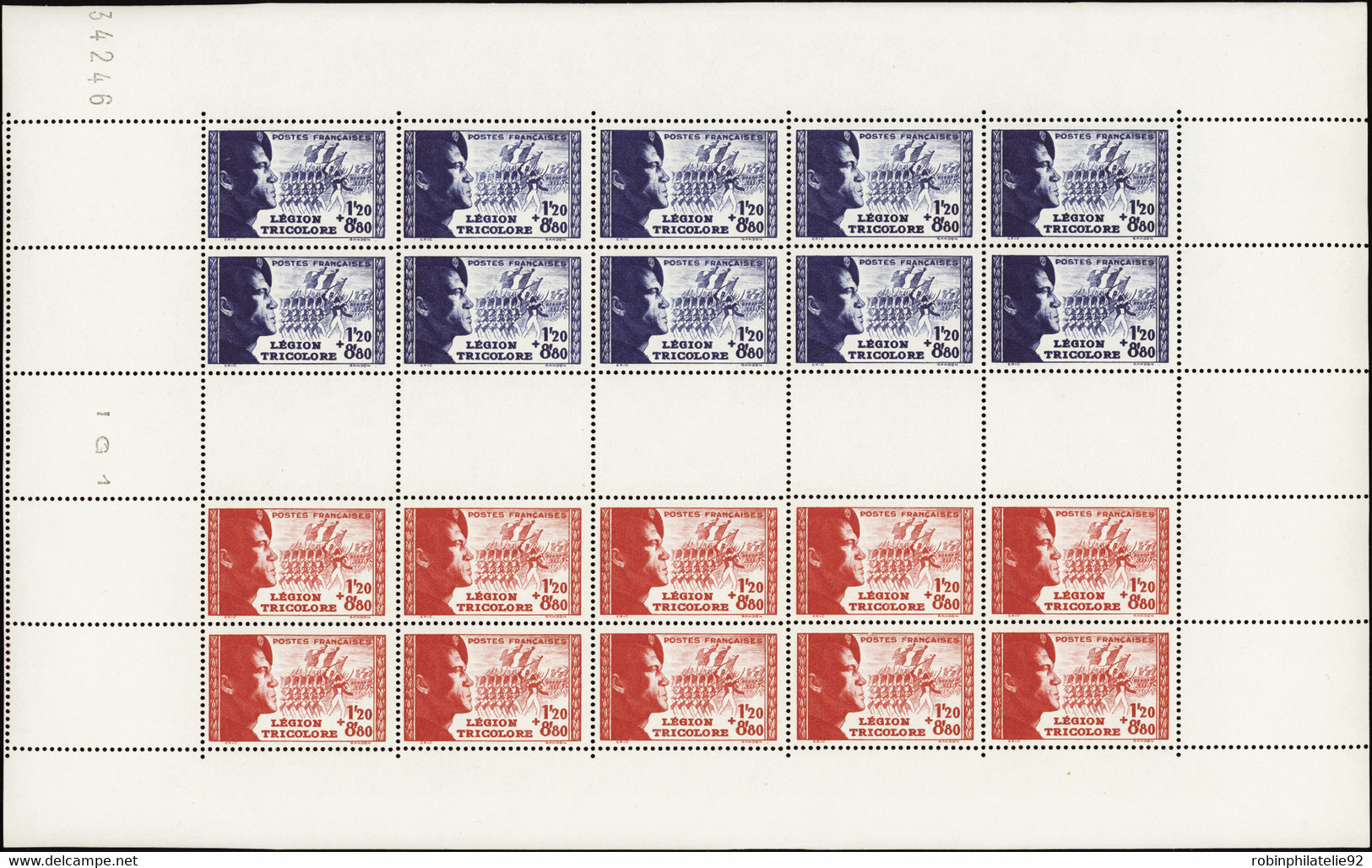 FRANCE  FEUILLES N°565 /566 Légion Tricolore Feuille De 5 Bandes  Qualité:** Cote:275 - Feuilles Complètes