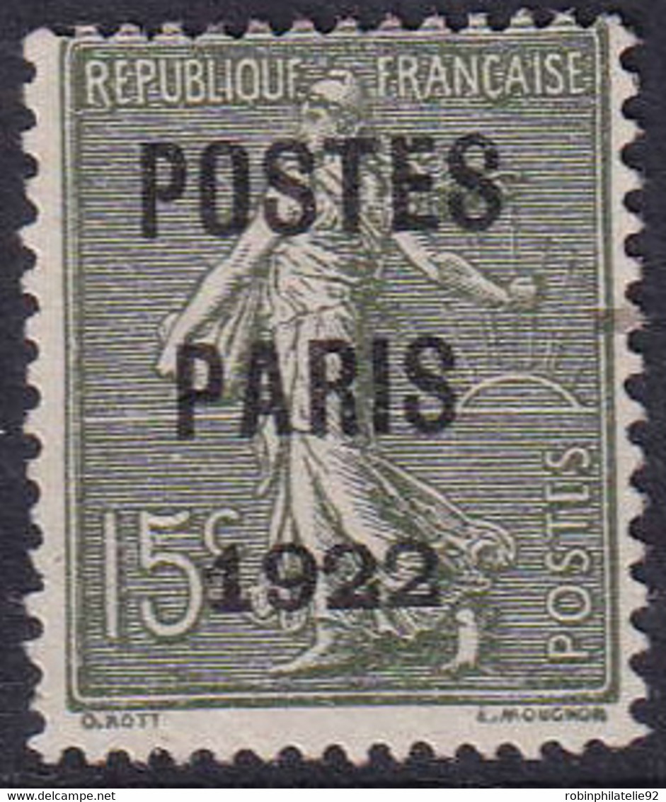 FRANCE  PREOBLITERES N°31 15c Semeuse Lignée "Postes Paris 1922" Qualité:(*) Cote:500 - Autres & Non Classés