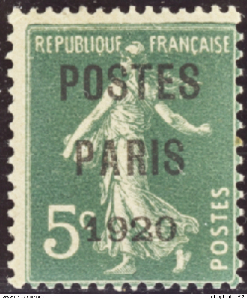 FRANCE  PREOBLITERES N°24 5c Semeuse Vert "Postes Paris 1920"  Qualité:* Cote:430 - Andere & Zonder Classificatie