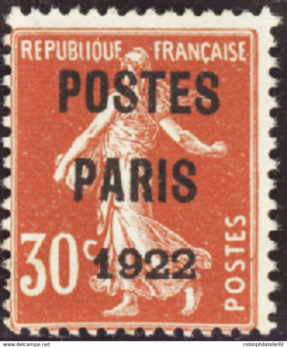 FRANCE  PREOBLITERES N°32 30c Semeuse Rouge "Postes Paris 1922" Qualité:(*) Cote:200 - Autres & Non Classés