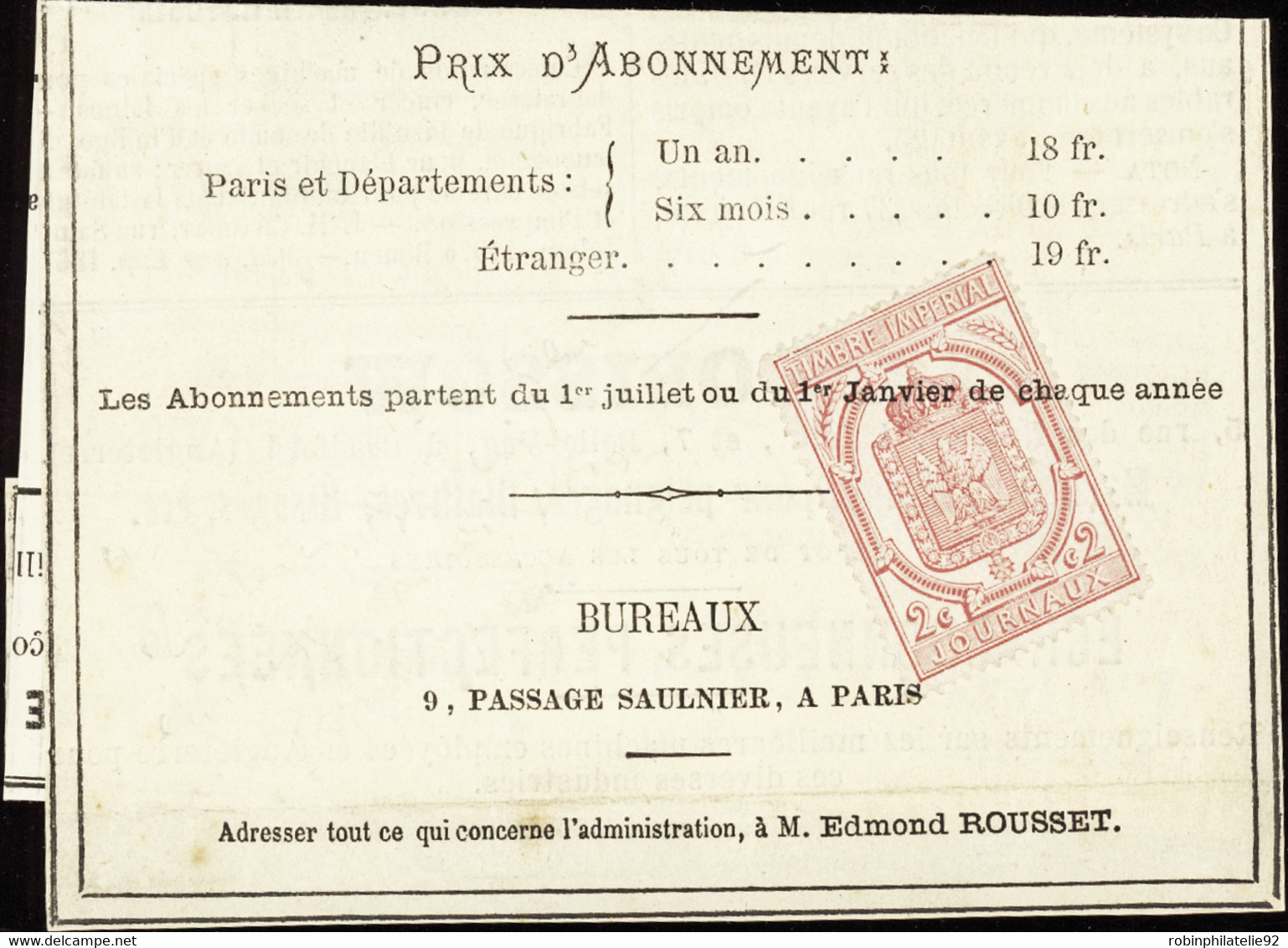 FRANCE  JOURNAUX N°9 2c Rose Sur Fragment TB Qualité:OBL Cote:400 - Journaux