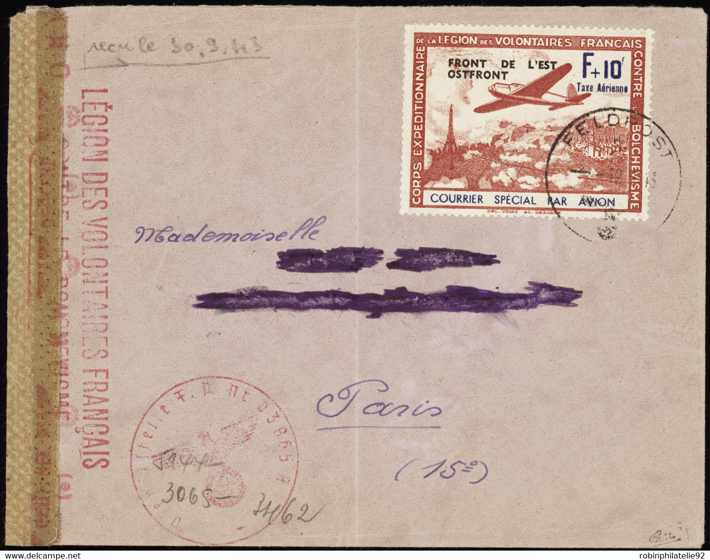 FRANCE  L.V.F. N°5  F+10f Sur Lettre  Qualité:OBL Cote:775 - Guerre (timbres De)