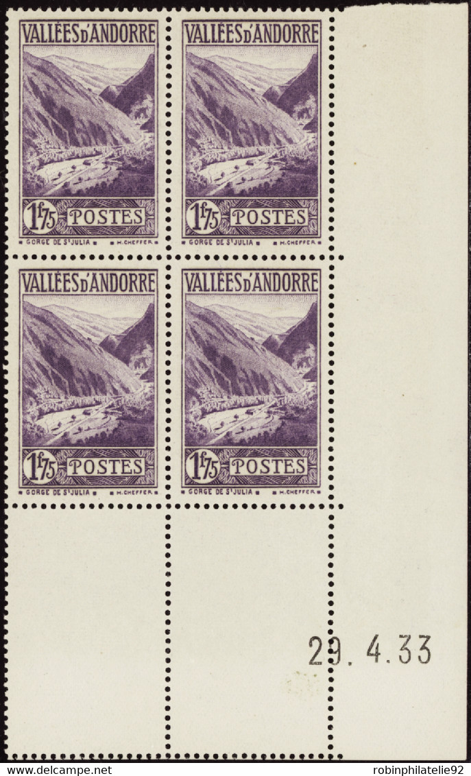 ANDORRE  COINS DATES N°40 A 1f75 Violet 29-4-33  Qualité:** Cote:1064 - Unused Stamps