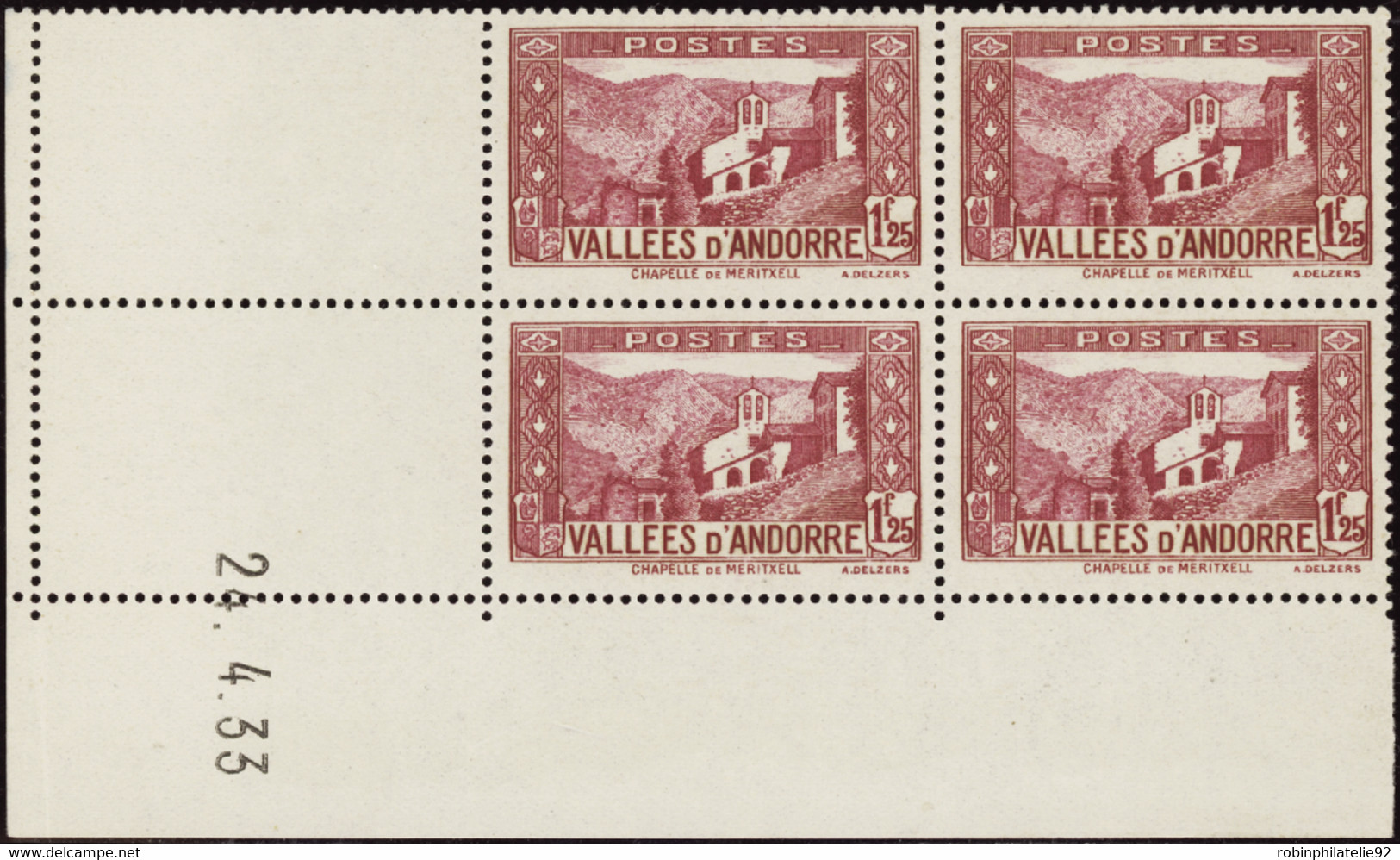 ANDORRE  COINS DATES N°39 1f25 Lie De Vin 24-4-33 Qualité:** Cote:580 - Unused Stamps