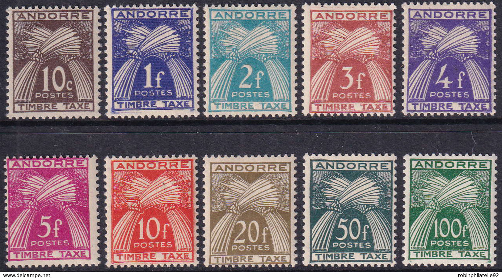 ANDORRE  TAXES N°32 /41 10 Valeurs Qualité:** Cote:235 - Unused Stamps