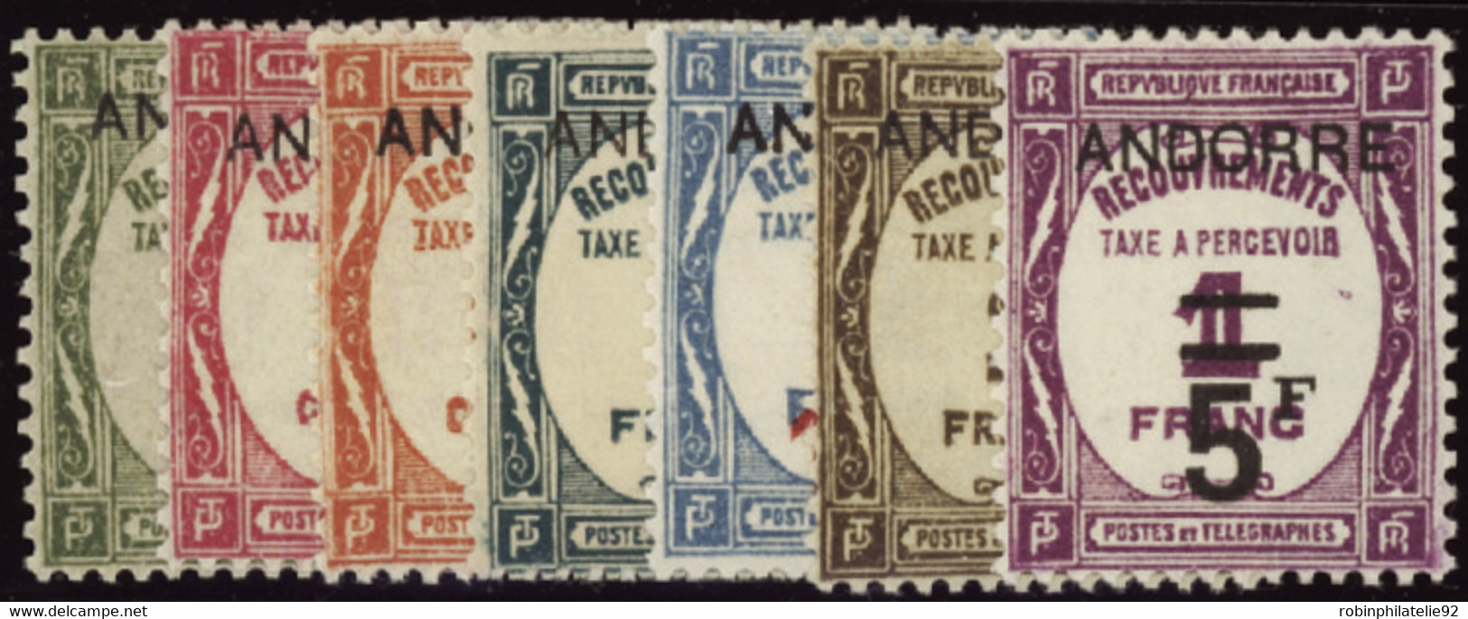 ANDORRE  TAXES N°9 /15 7 Valeurs Qualité:** Cote:1335 - Unused Stamps