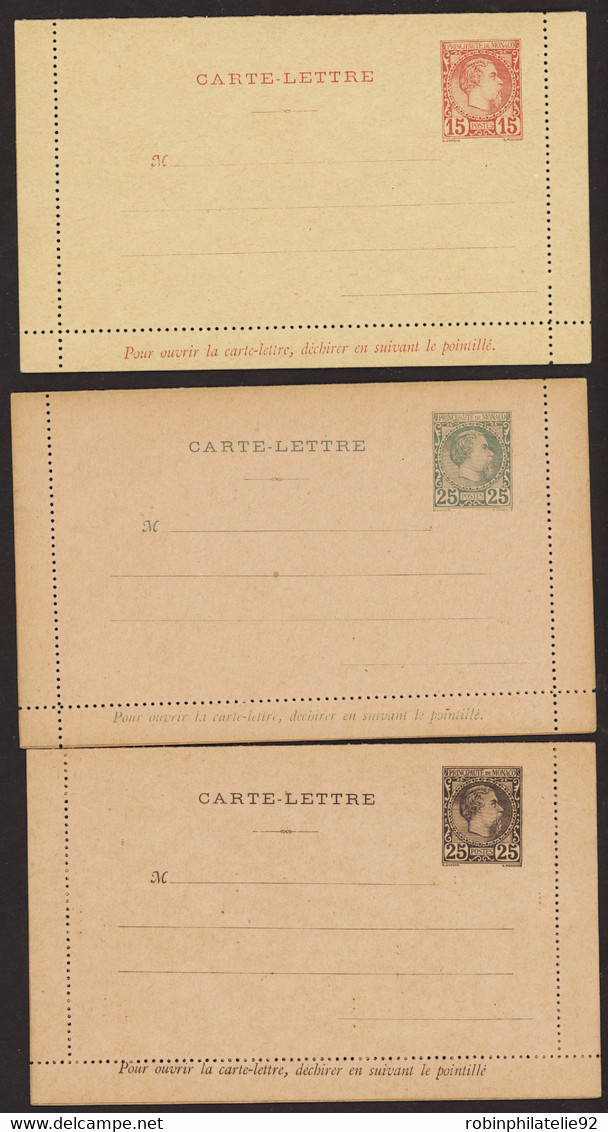 MONACO  ENTIERS POSTAUX N°200 /202 Charles III3 Cartes-lettres   Cote:95 - Postwaardestukken