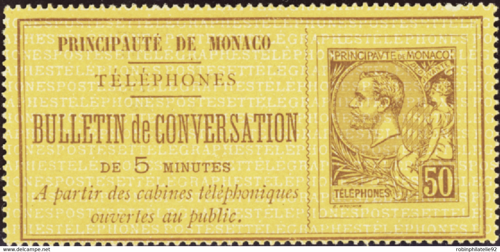 MONACO  TELEPHONE N°1 50c Brun Sur Jaune  Cote:575 - Téléphone