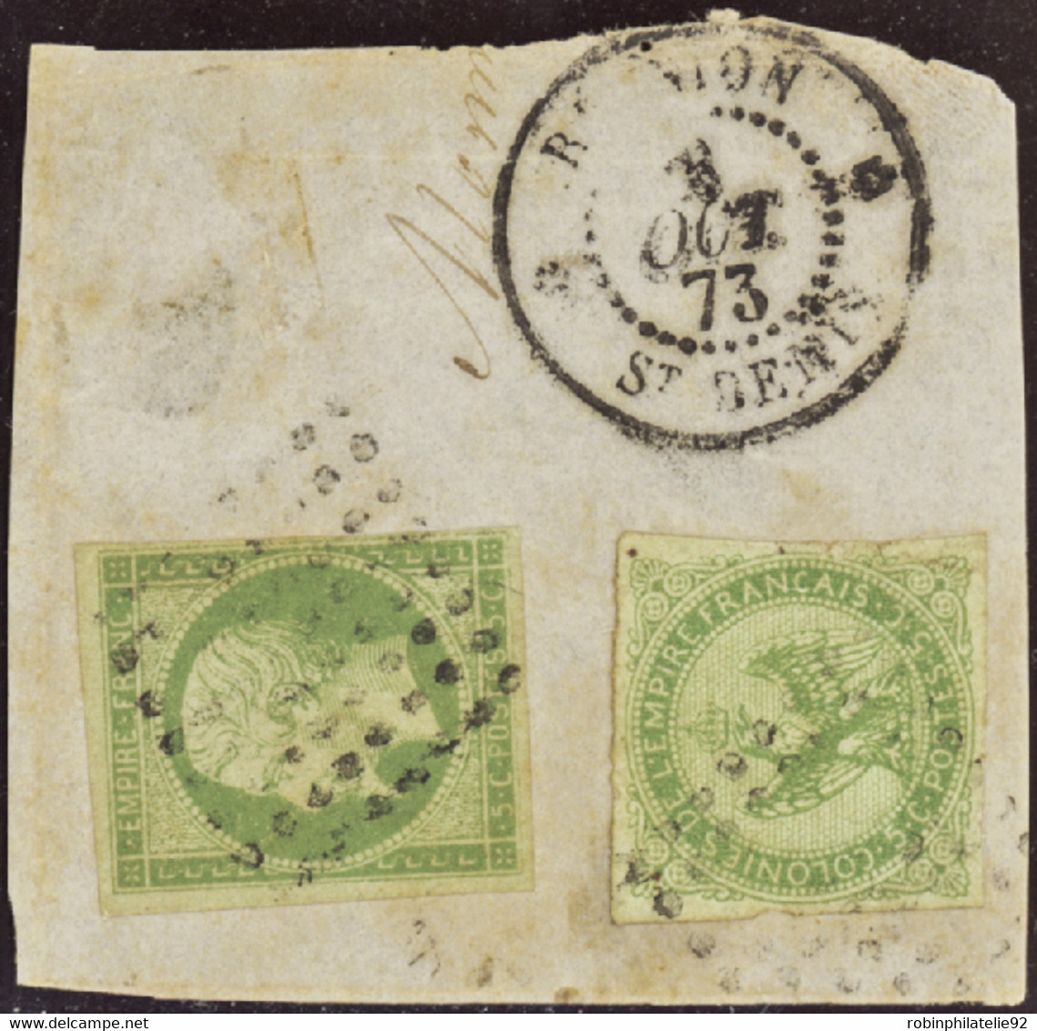COLONIES GENERALES   N°8 + N°25c Vert Sur Fragment TB Qualité:OBL Cote:550 - Napoléon III.