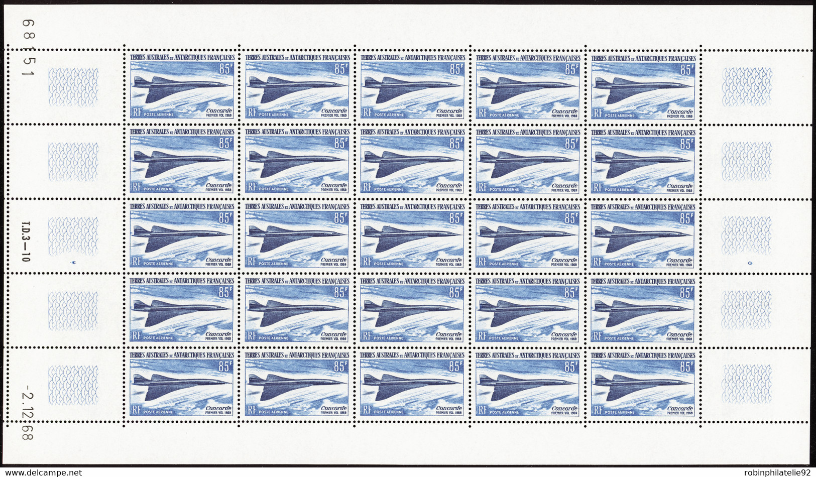 GRANDES SERIES   N°1969 Concorde 7 Valeurs TOM En Feuilles De 25 Timbres Qualité:** Cote:7600 - Non Classés
