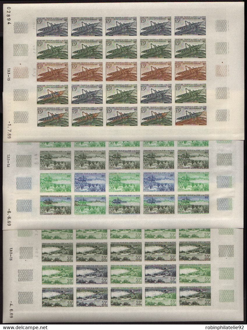 AFARS ET ISSAS  ESSAIS DE COULEUR N°351 /353 Lutte Contre Les Criquets 3 Feuilles De 25 Timbres Qualité:** Cote:1875 - Andere & Zonder Classificatie