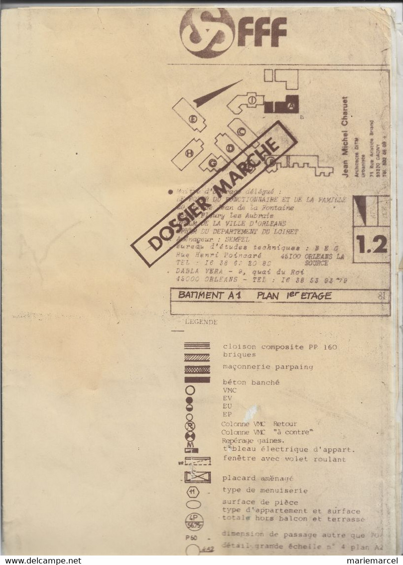 PLAN .45 FLEURY-LES-AUBRAIS. JEAN DE LA FONTAINE. BATIMENT 1er ETAGE. - Europe