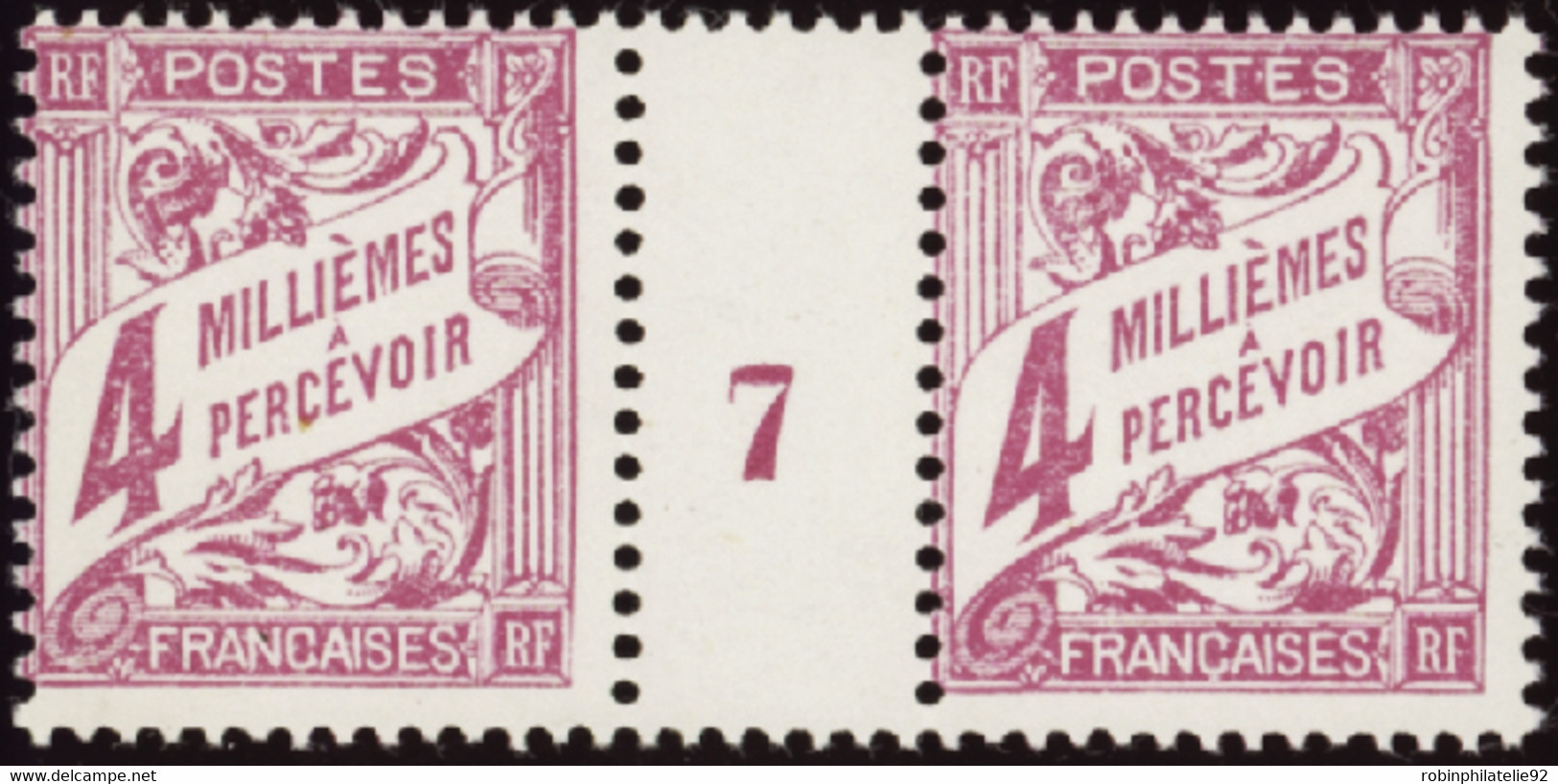 ALEXANDRIE  MILLESIMES TAXES N°8 4m Lilas-rose Millésime 7  Qualité:** Cote:70 - Unused Stamps