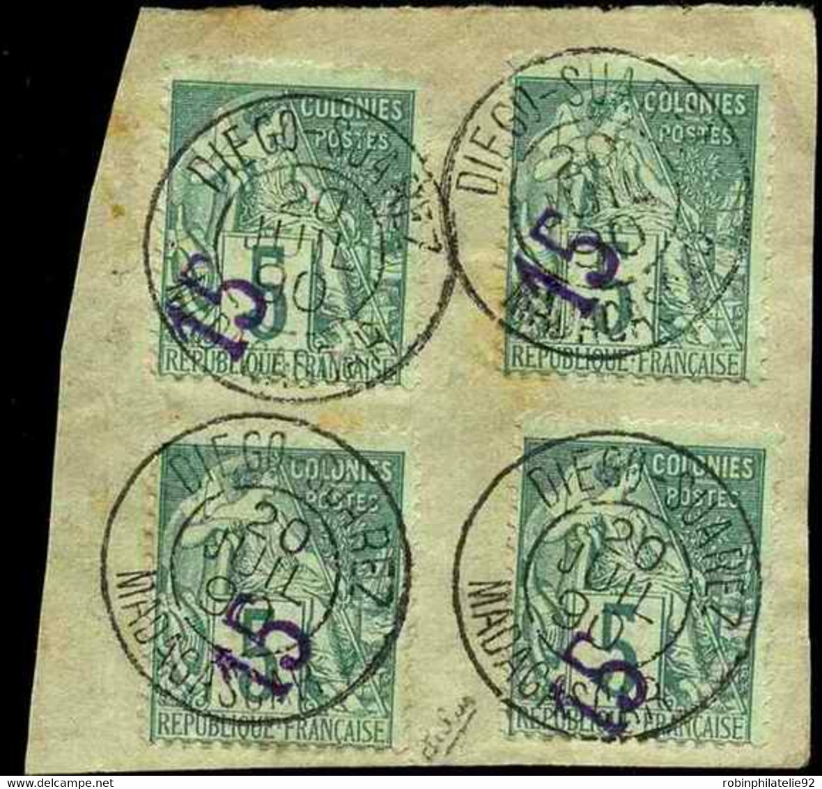 DIEGO-SUAREZ   N°2 15 Sur 5c Vert 4ex Sur Fragment TB Qualité:OBL Cote:500 - Used Stamps