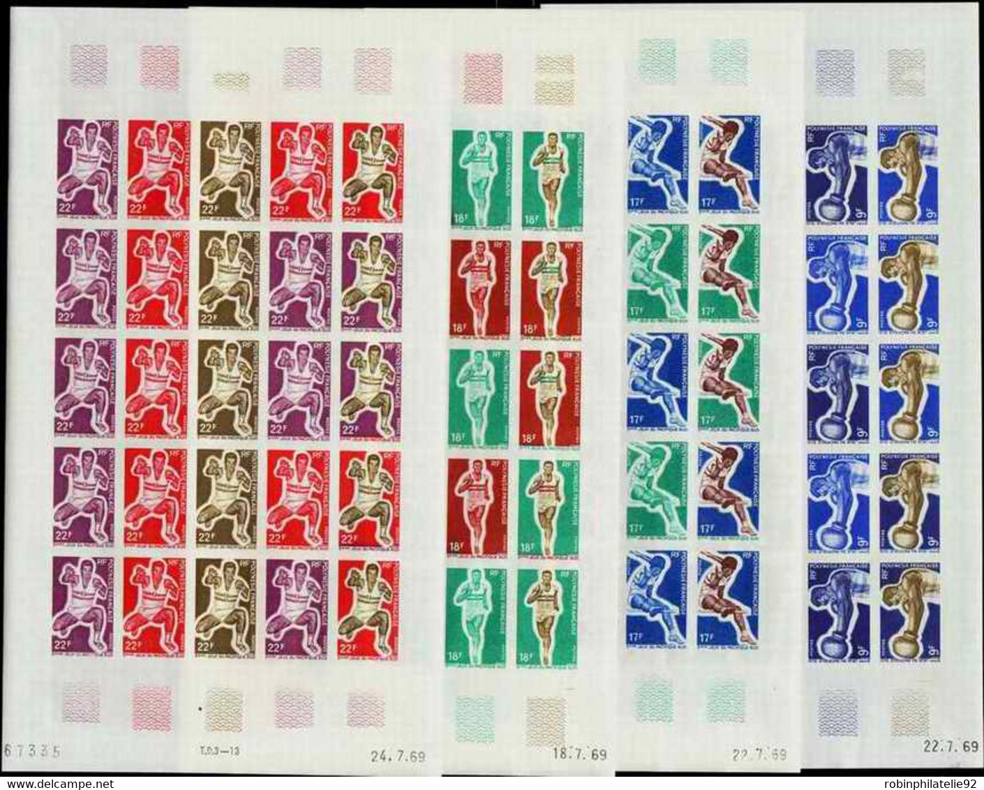 POLYNESIE  ESSAIS DE COULEUR N°66 /69 Jeux Sportifs4 Feuilles De 25 Timbres Qualité:** Cote:2000 - Sin Dentar, Pruebas De Impresión Y Variedades