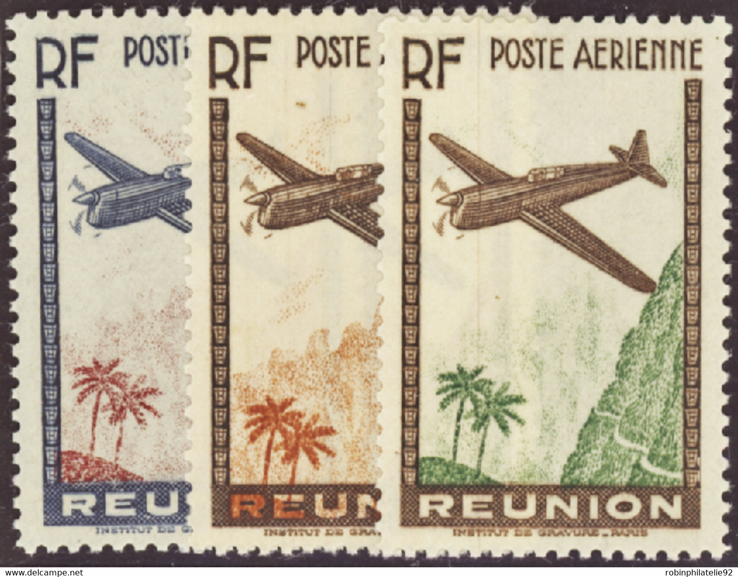 REUNION  POSTE AERIENNE N°2 A/3a/5b Chiffres De La Valeur Omis 3 Valeurs Qualité:* Cote:350 - Luchtpost