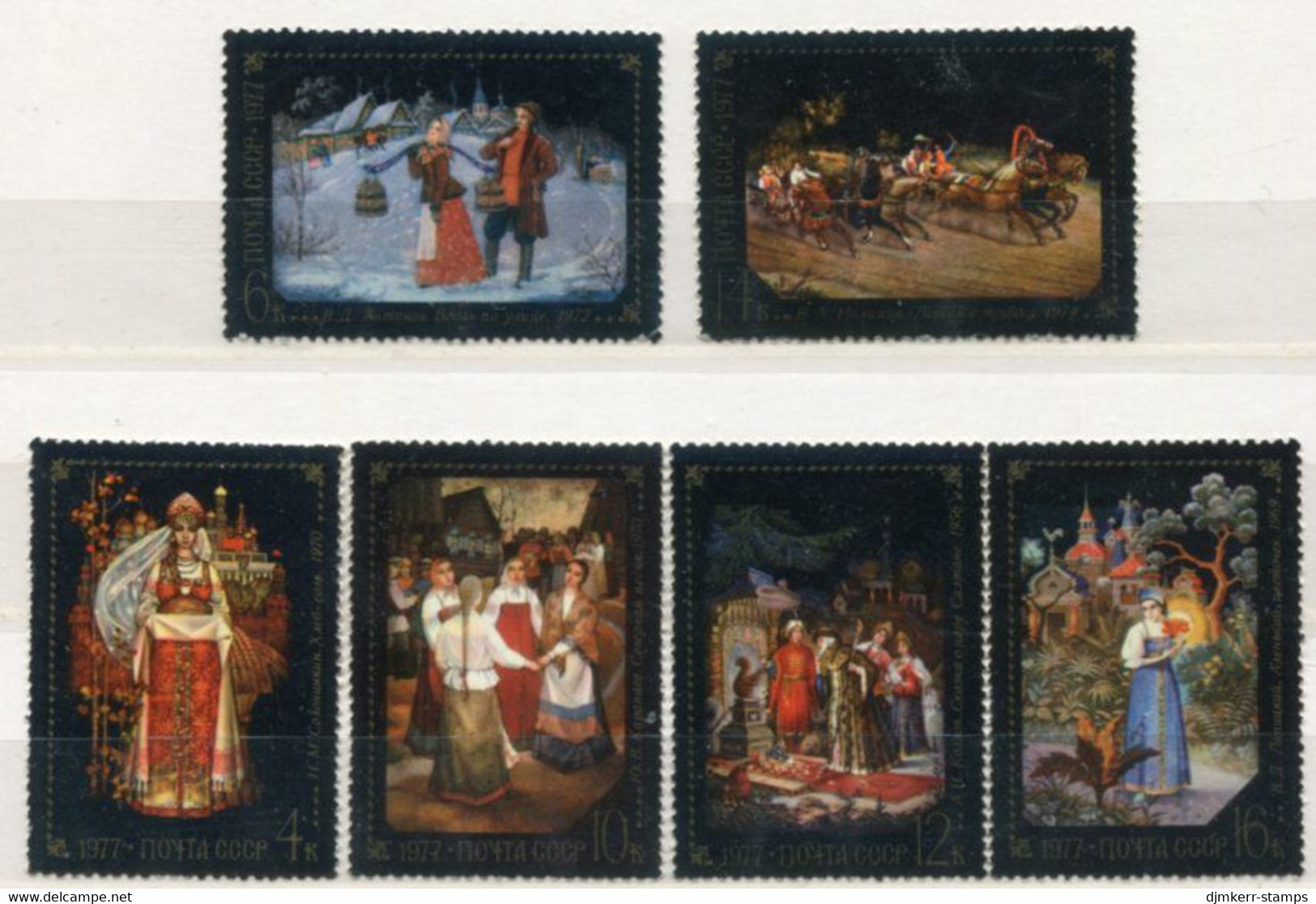 SOVIET UNION 1977 Fedoskino Miniatures MNH / **.  Michel 4581-86 - Unused Stamps