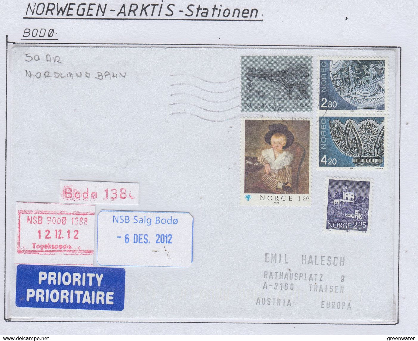 Norway Bodo Cover NSB Salg Bodo 6 DES 2012 NSB Booz 12.12.2012 (NI180) - Cartas & Documentos