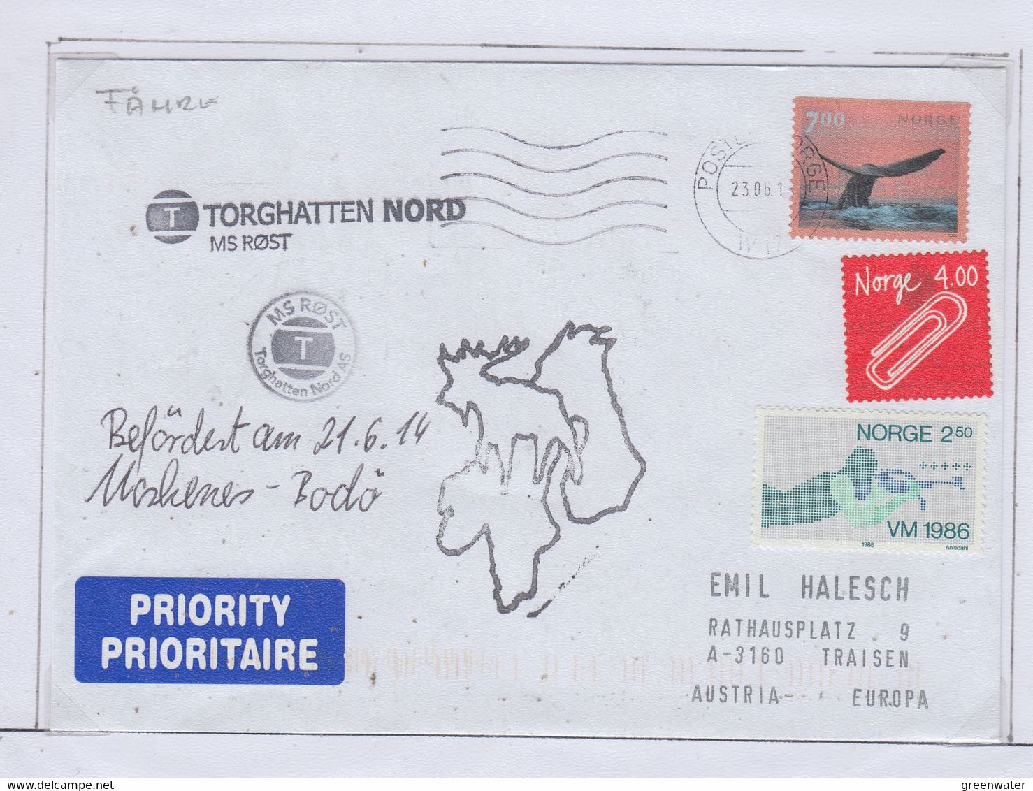 Norway Bodo Cover Torghatten Nord MS Rost Ca Posten Norge 23.06.2013 (NI180A) - Storia Postale