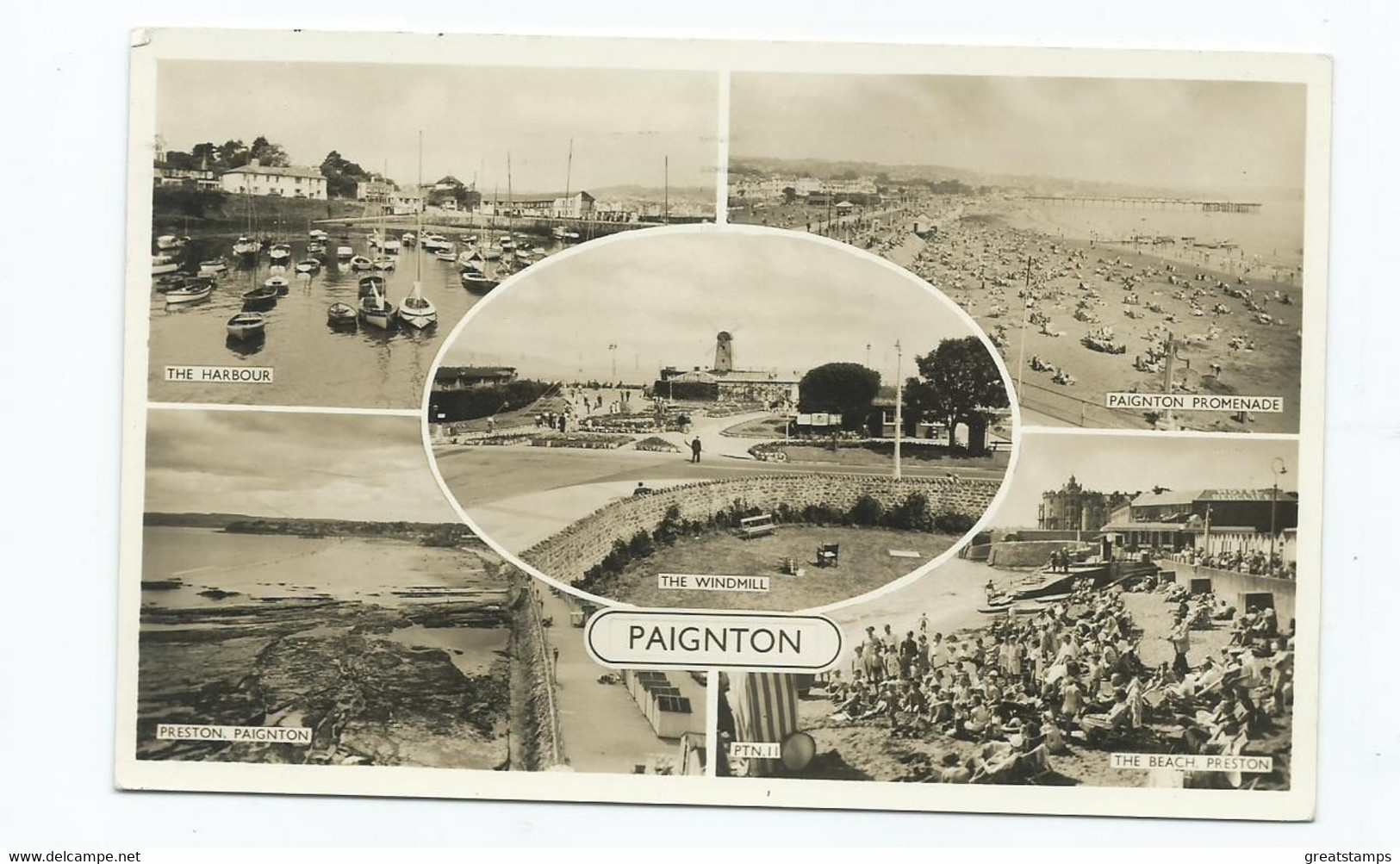 Postcard Devon Multiview Rp Paignton With The Windmill View Card Posted Stamp Gone - Paignton