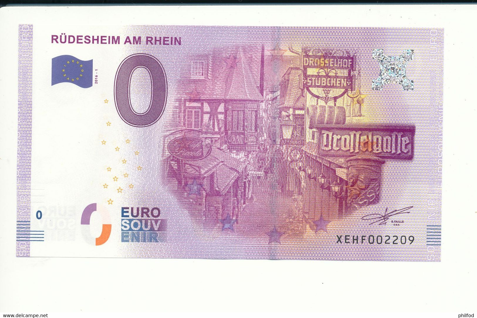 Billet Souvenir - 0 Euro - XEHF - 2016-1 - RÜDESHEIM AM RHEIN - N° 2209 - Vrac - Billets