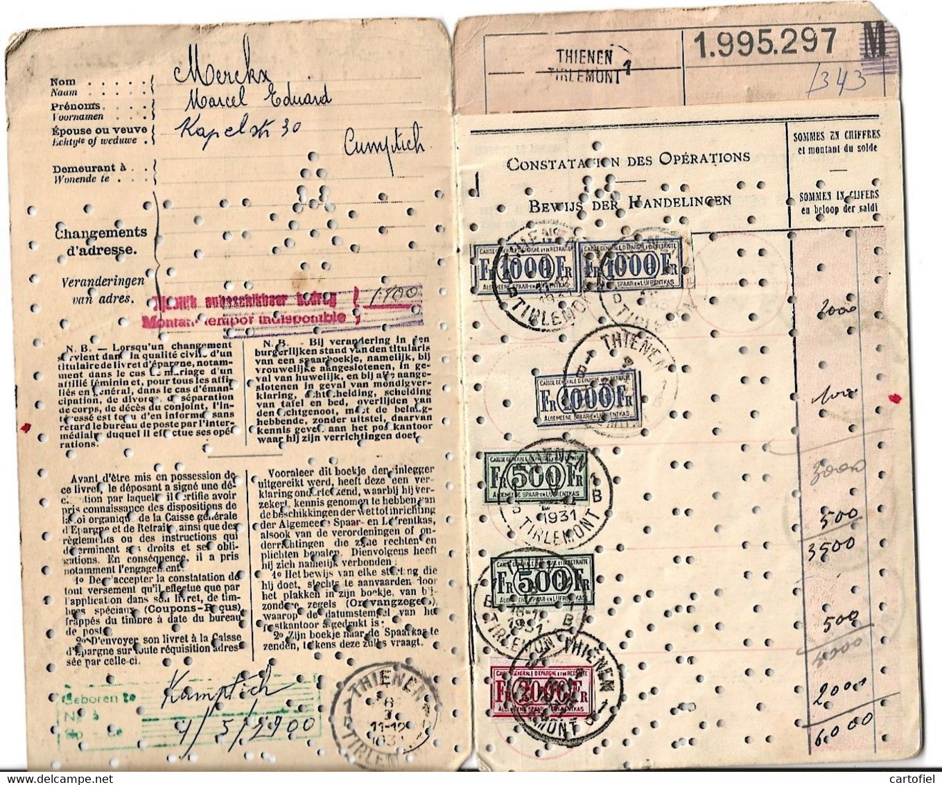 SPAARBOEKJE-ASLK-2 STUKS-KUMTICH-TIENEN-VANAF+-1930-1970-STERSTEMPELS-VERNIETIGD MET PERFOGAATJES-RARE-ZIE 6 SCANS - Dépliants De La Poste