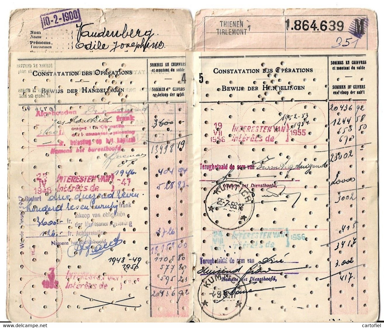 SPAARBOEKJE-ASLK-2 STUKS-KUMTICH-TIENEN-VANAF+-1930-1970-STERSTEMPELS-VERNIETIGD MET PERFOGAATJES-RARE-ZIE 6 SCANS - Volantini Postali