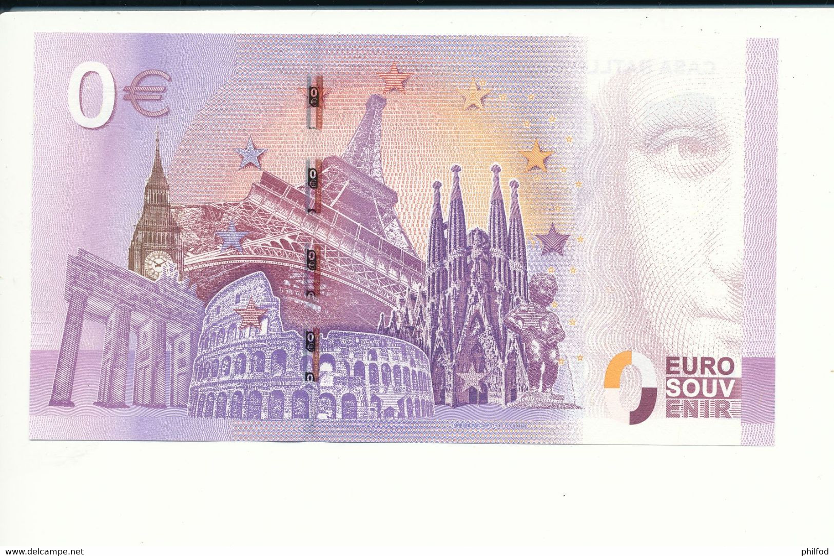 Billet Souvenir - 0 Euro - VEEE - 2016-1 - CASA BATLLÓ GAUDI BARCELONA - N° 194 - Billet épuisé - Lots & Kiloware - Banknotes