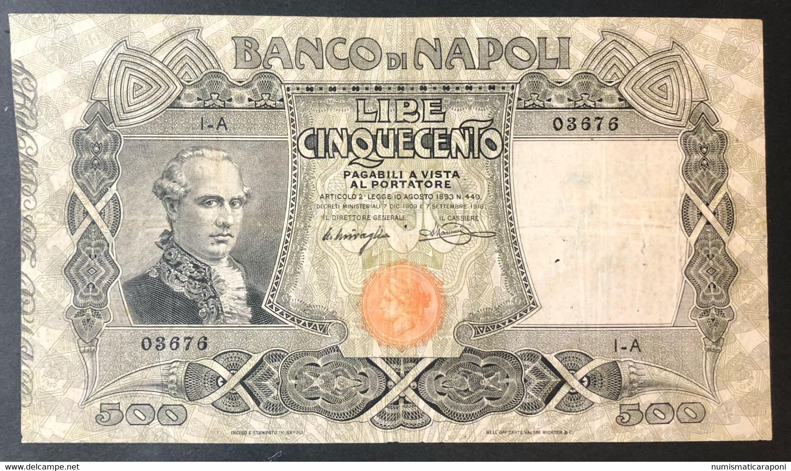 500 Lire Banco Di Napoli 07 09 1918 Miraglia Mancini Rara Naturale Mb/bb Peccato Per Un Taglio In Basso LOTTO 4105 - Autres & Non Classés