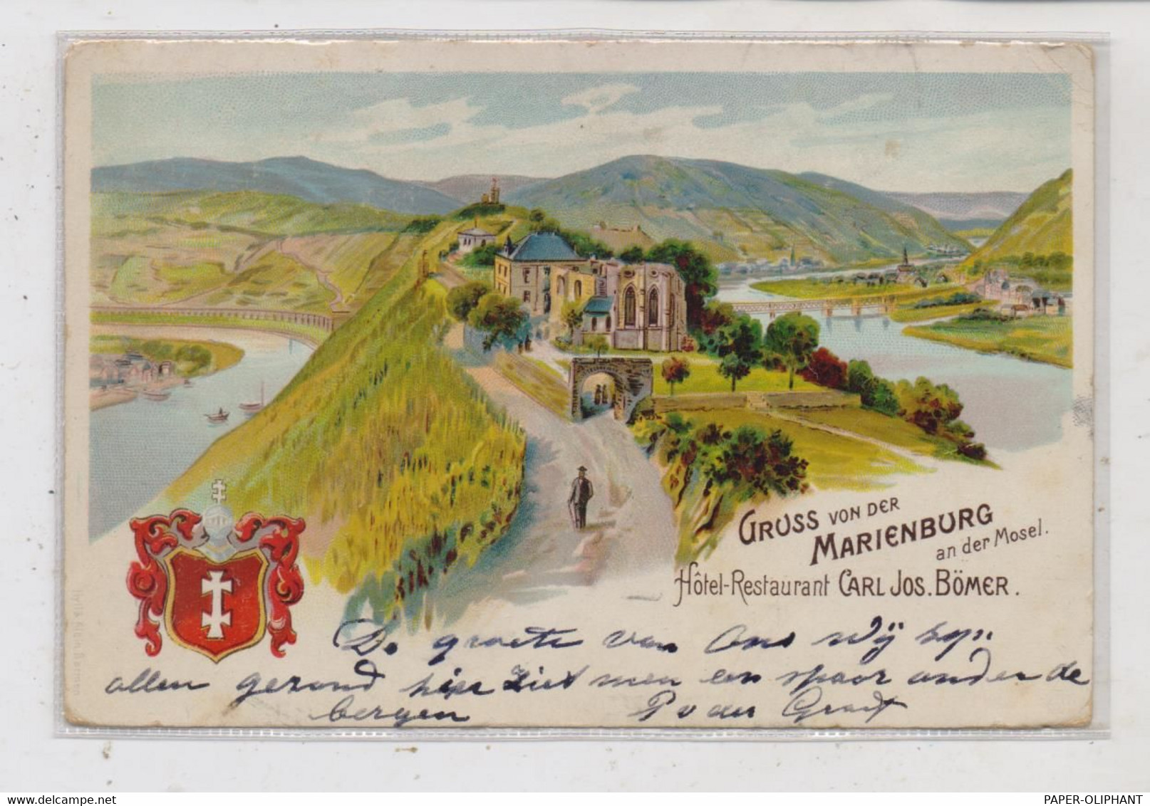 5583 ZELL - MARIENBURG, Lithographie, Gruß Von Der Marienburg, Hotel Restaurant Bömer, 1901 - Zell