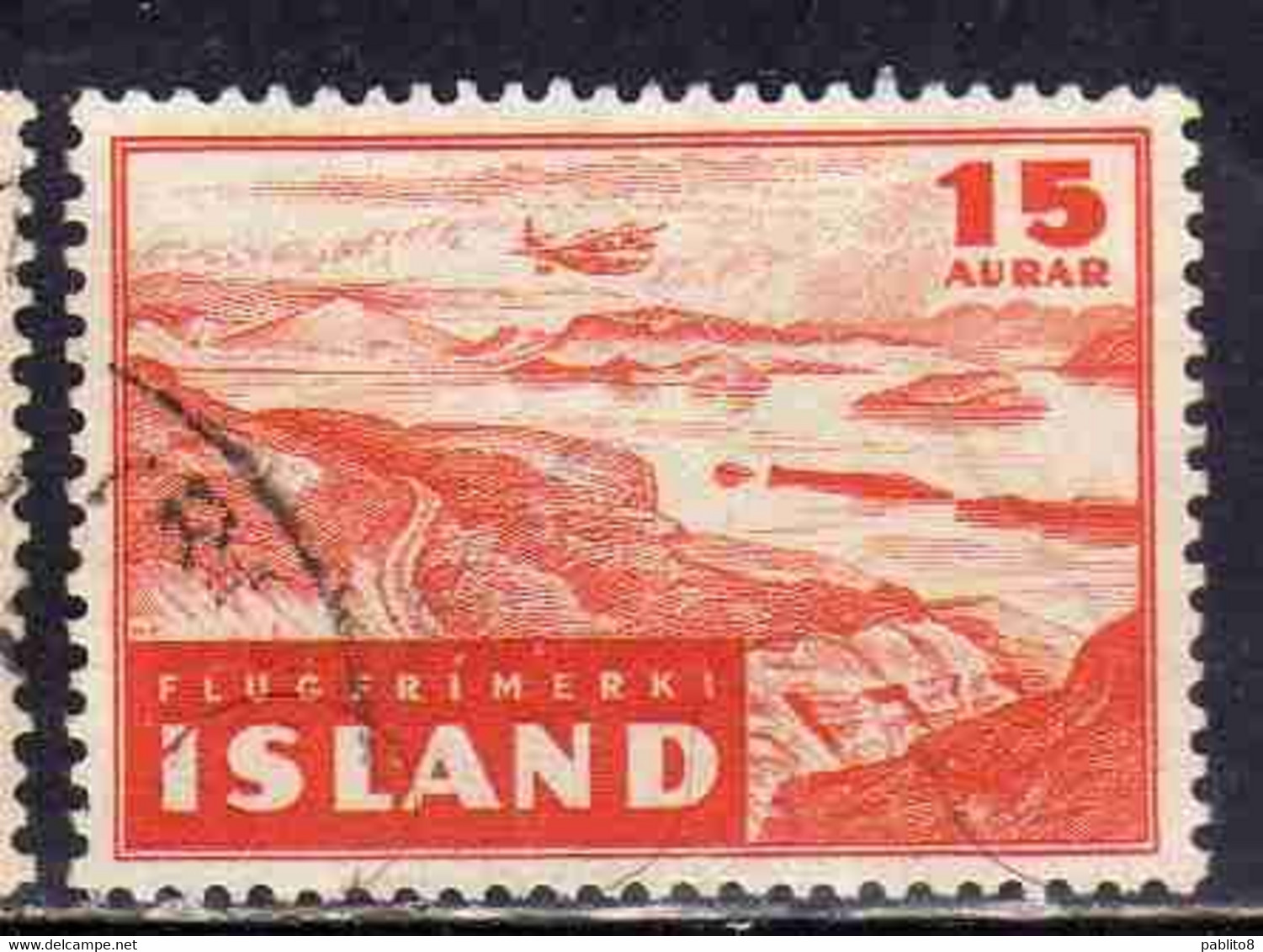 ISLANDA ICELAND ISLANDE 1947 THINGVELLIR OLD SITE OF PARLIAMENT 15a USED USATO OBLITERE' - Luftpost