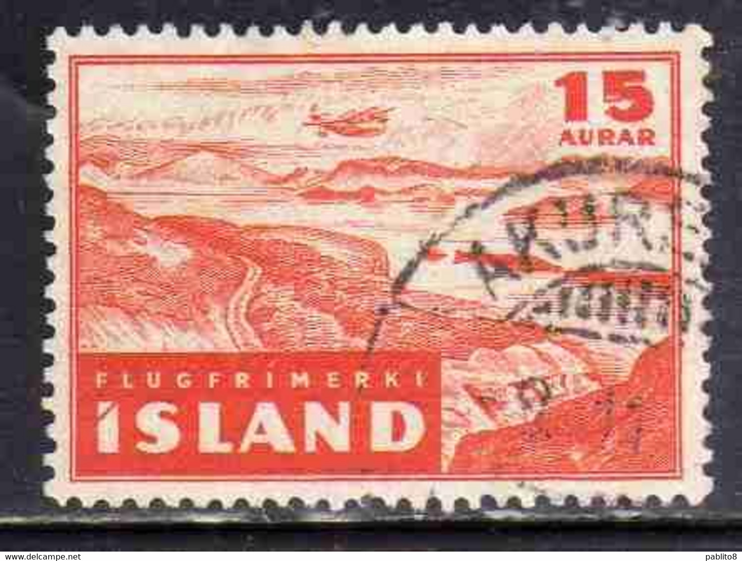 ISLANDA ICELAND ISLANDE 1947 THINGVELLIR OLD SITE OF PARLIAMENT 15a USED USATO OBLITERE' - Luchtpost