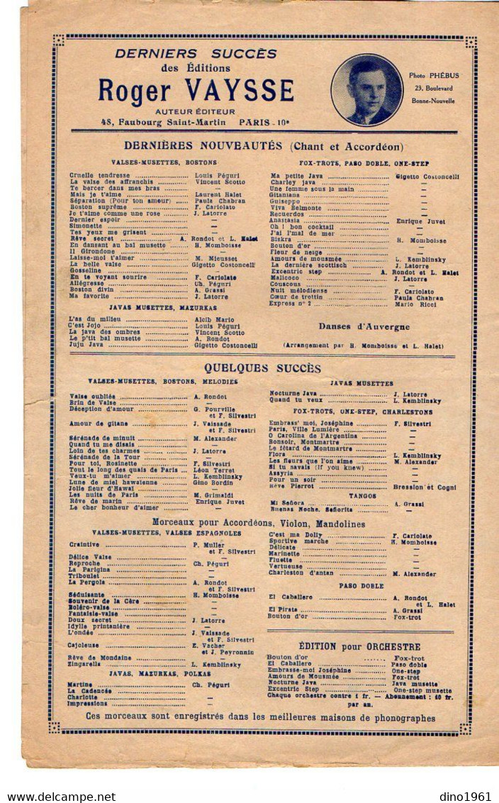 VP20.374 - PARIS - Ancienne Partition Musicale ¨ Embrass' Moi Joséphine ¨ Par JACKI Paroles De J. TEM Et VAYSSE ...... - Partitions Musicales Anciennes