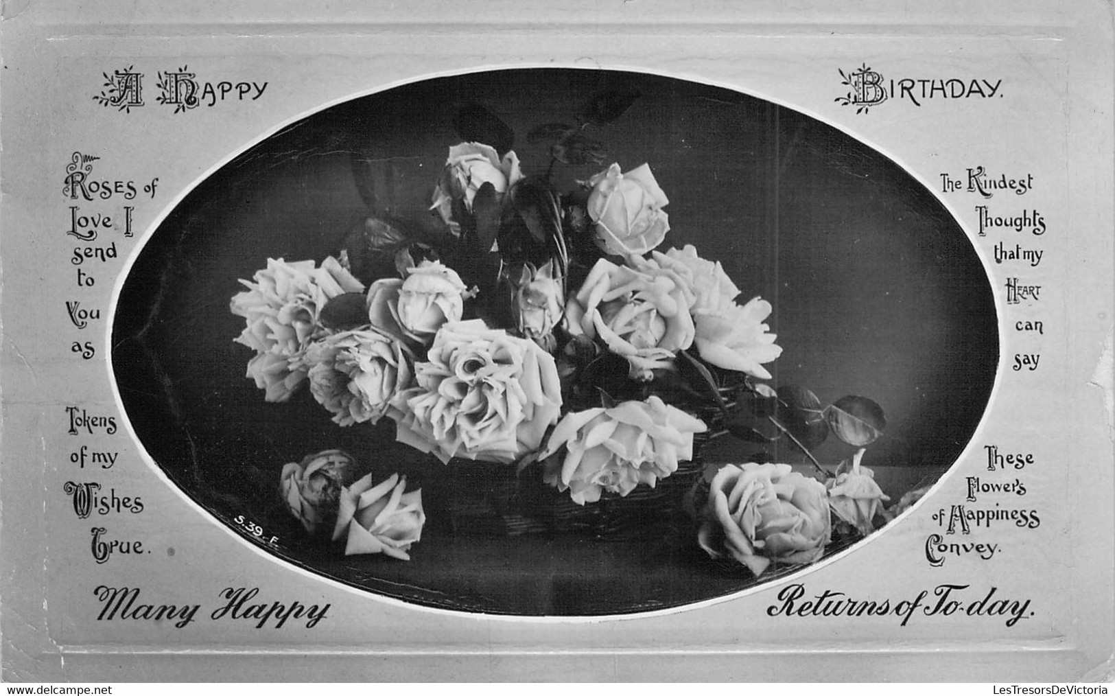 CPA - FLEURS - Bouquet De Roses Sur Une Carte D'anniversaire En Anglais - Fiori