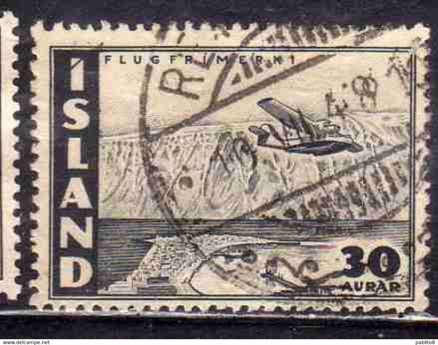 ISLANDA ICELAND ISLANDE 1947 ISAFJORTHUR 30a USED USATO OBLITERE' - Airmail