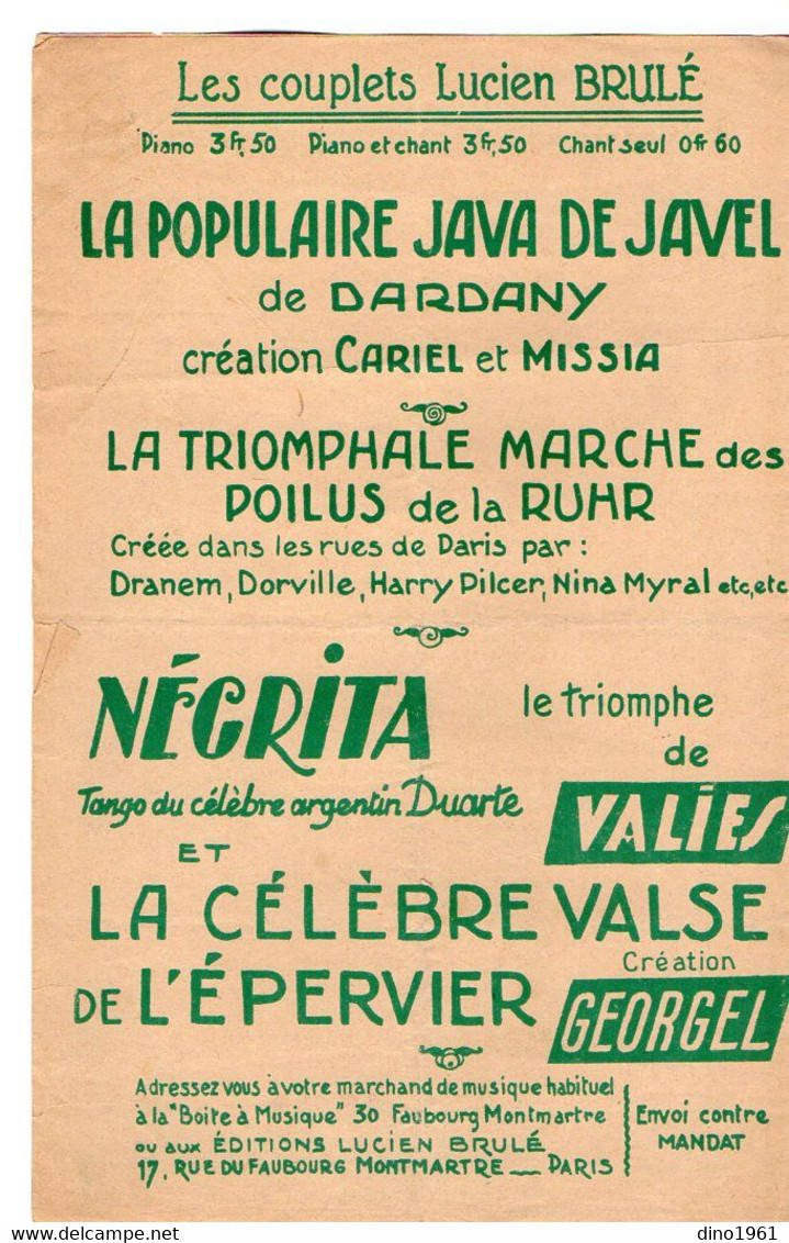 VP20.376 - PARIS - Ancienne Partition Musicale ¨ Mimosa ¨ Paroles De DIDIER - GOLD / Musique De J.MARTINEZ - ABADES - Partitions Musicales Anciennes