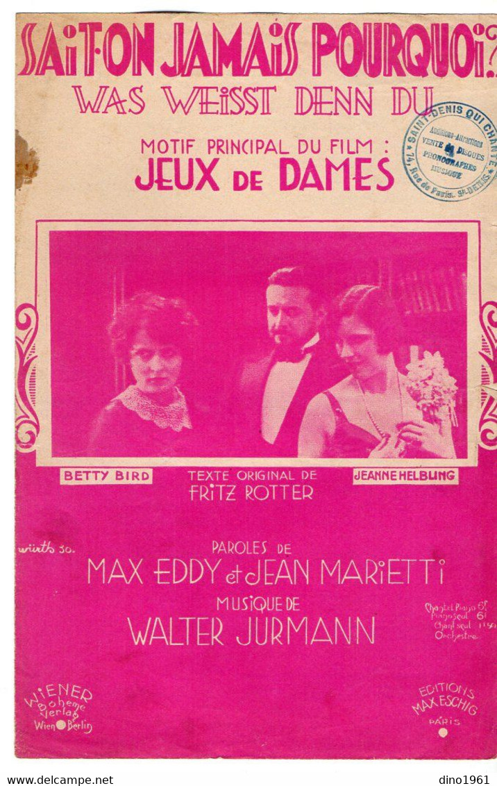 VP20.377 - PARIS - Ancienne Partition Musicale ¨ Sait - On Jamais Pourquoi ? ¨ Paroles De EDDY X MARITTI  .... - Scores & Partitions