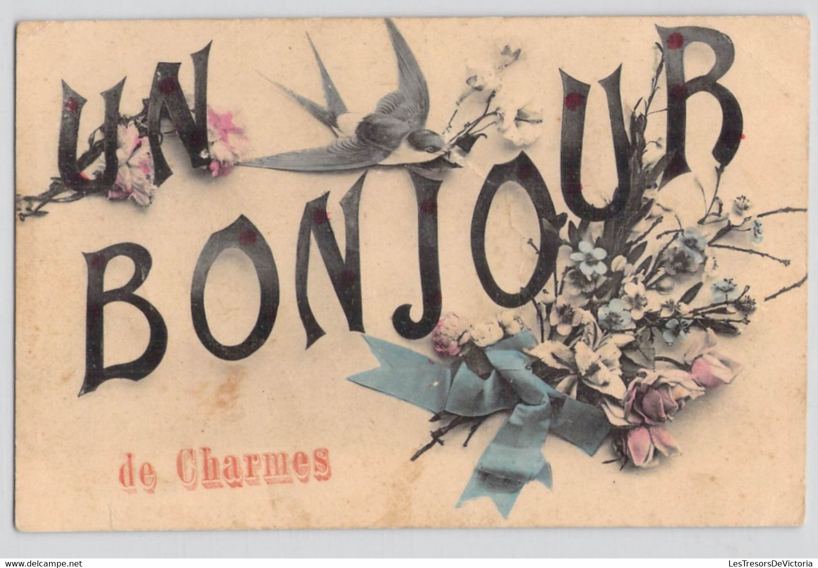 CPA France - Un Bonjour De Charmes - Oiseau - Hirondelle - Fleurs - Bouquet - Nœud - Charmes