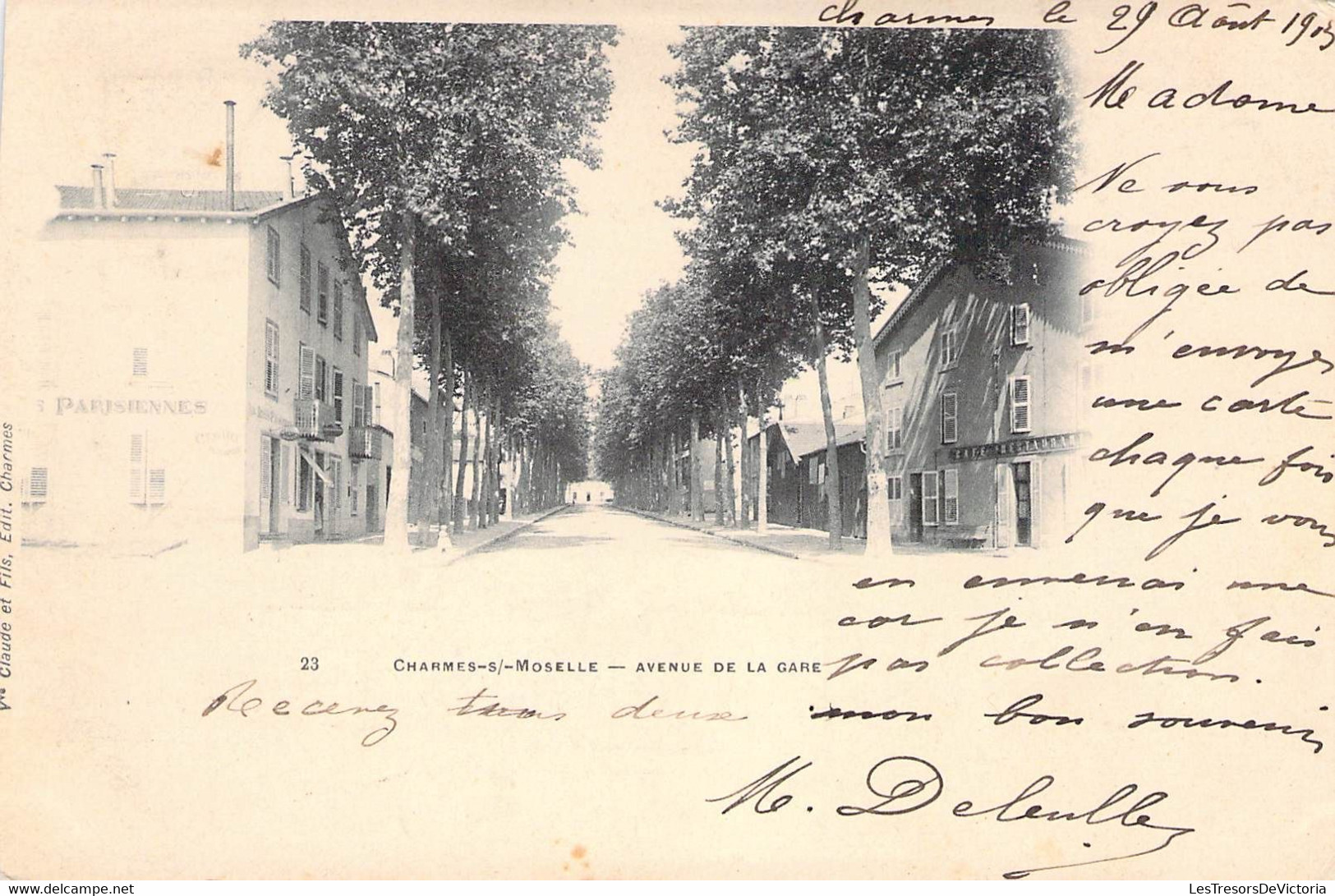 CPA France - Vosges - Charmes S Moselle - Avenue De La Gare - Dos Non Divisé - 29 Août 1903 - Café - Restaurant - Charmes