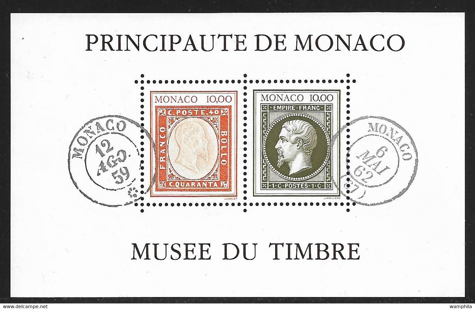 Monaco Bloc N°58A** + 58. Variété Sans Les Cachets Préimprimés. Signé Calves. Cote 1500€. RARE. - Plaatfouten En Curiosa