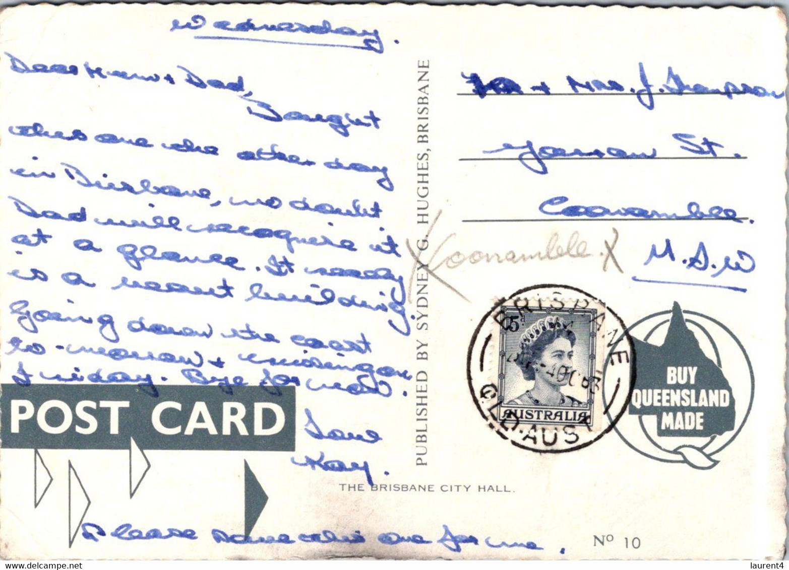 (2 J 60) (OZ)  Australia - QLD - Brisbane Town Hall (posted In 1963 With QUEEN Elizabeth Stamp - Stamp Unusual Position) - Brisbane