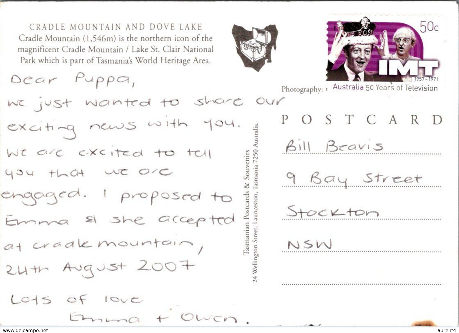 (2 J 60) (OZ)  Australia - TAS - Cradle Mountains & Dove Lake (posted With TV Stamp No Postmark) - Wilderness