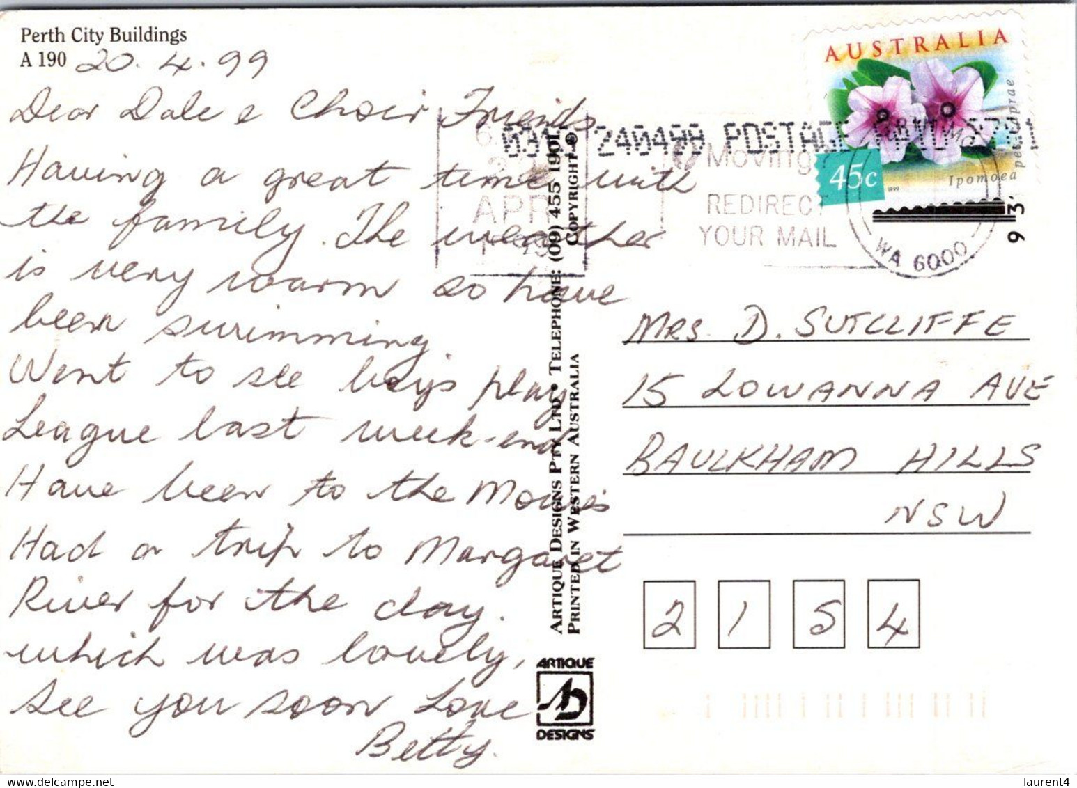 (2 J 60) (OZ)  Australia - WA - City Of Perth (posted In 1999 With Stamp) - Perth