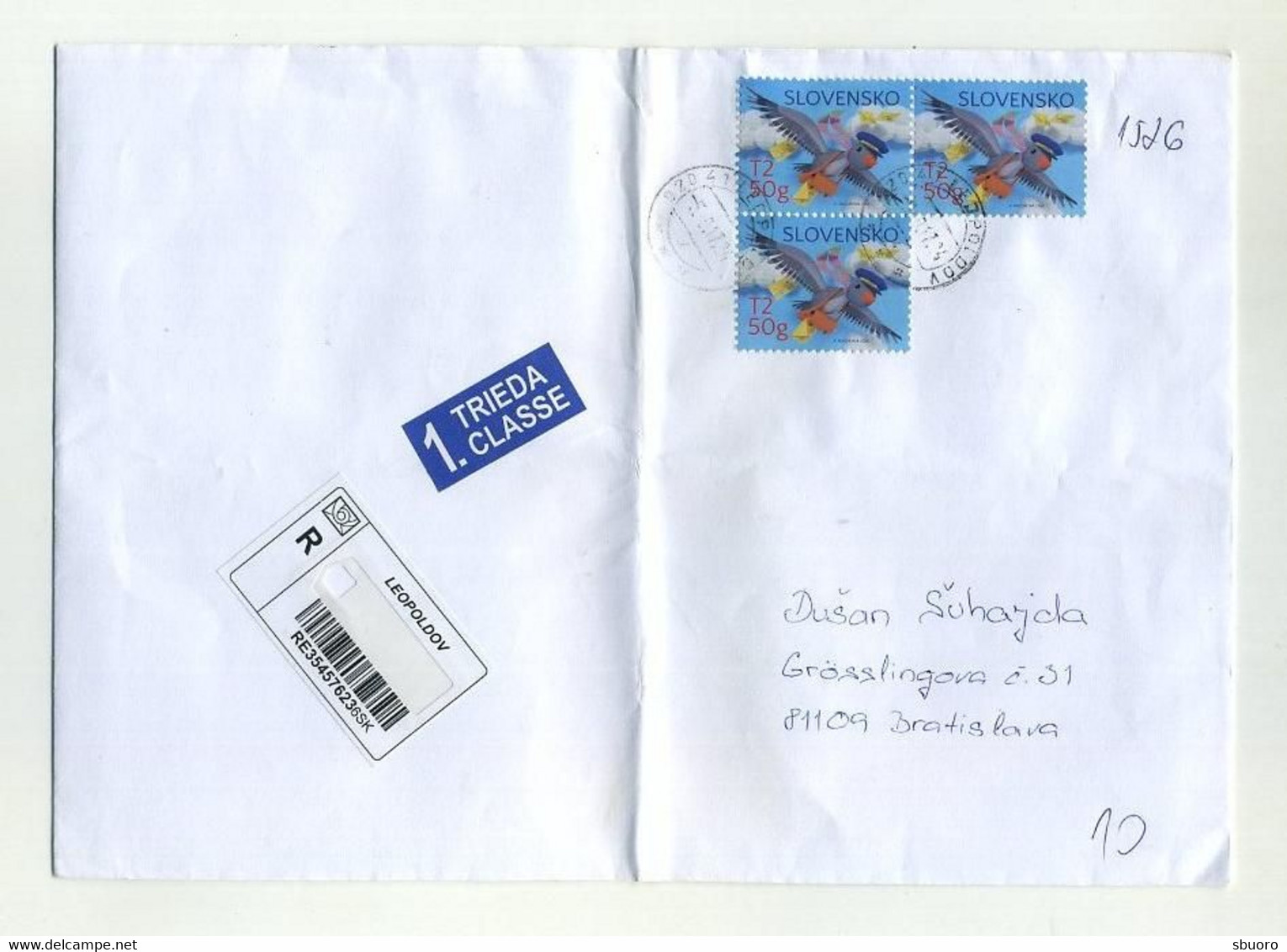 Slovak Inland A5 R-Letter Leopoldov To Bratislava. 2017. Slovensko Slovaquie Slowakei Slovakia. Postman-bird On Stamp - Cartas & Documentos
