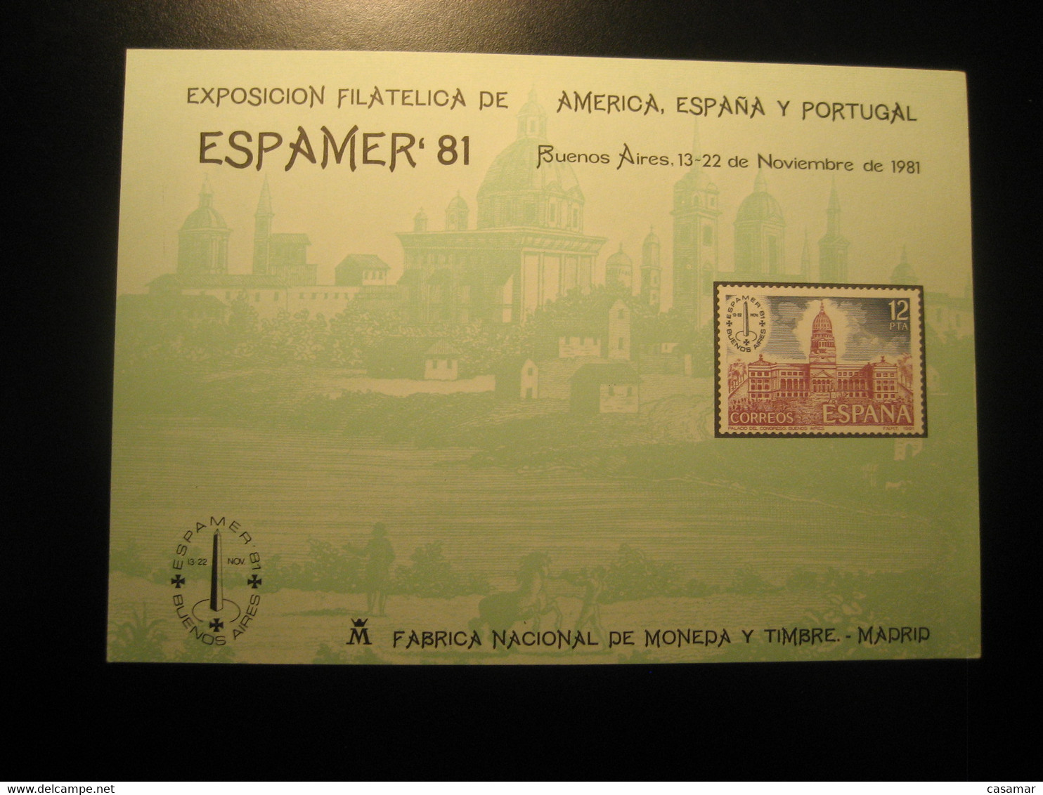 BUENOS AIRES 1981 Espamer Palacio Del Congreso Big Card Proof ARGENTINA Document SPAIN Madrid - Otros & Sin Clasificación