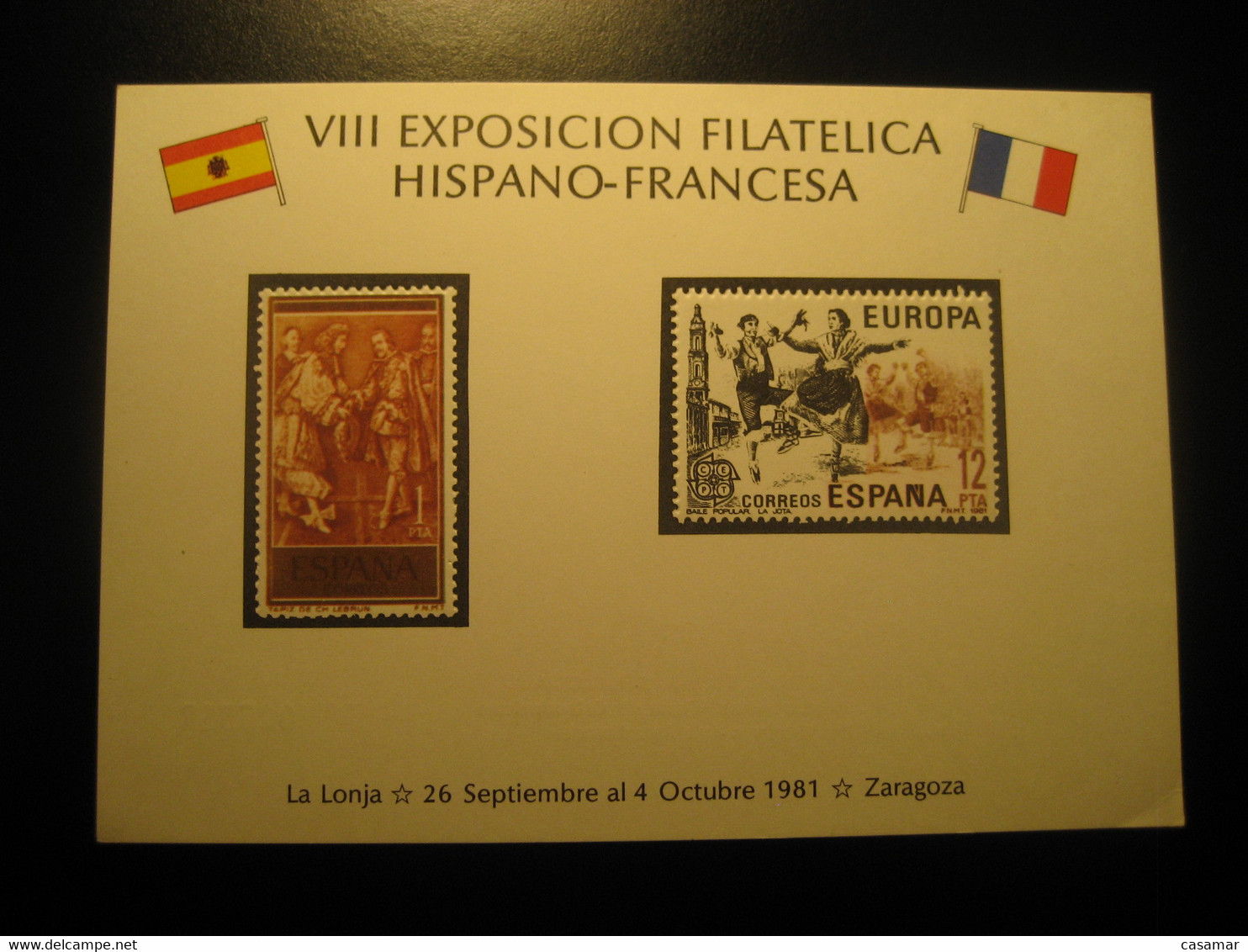 ZARAGOZA 1981 Expol Fil France Engraving Card Proof SPAIN Document - Essais & Réimpressions